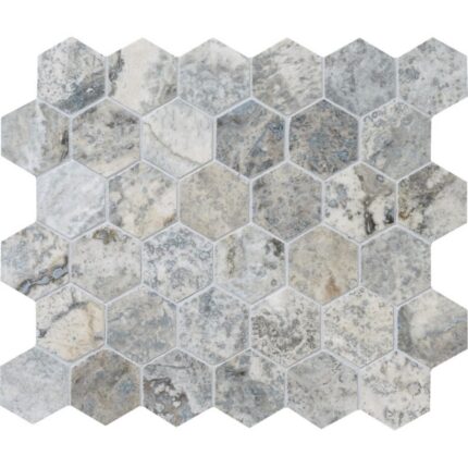 Silver Travertine Mosaic Hexagon 5 cm - Hexagon 2"