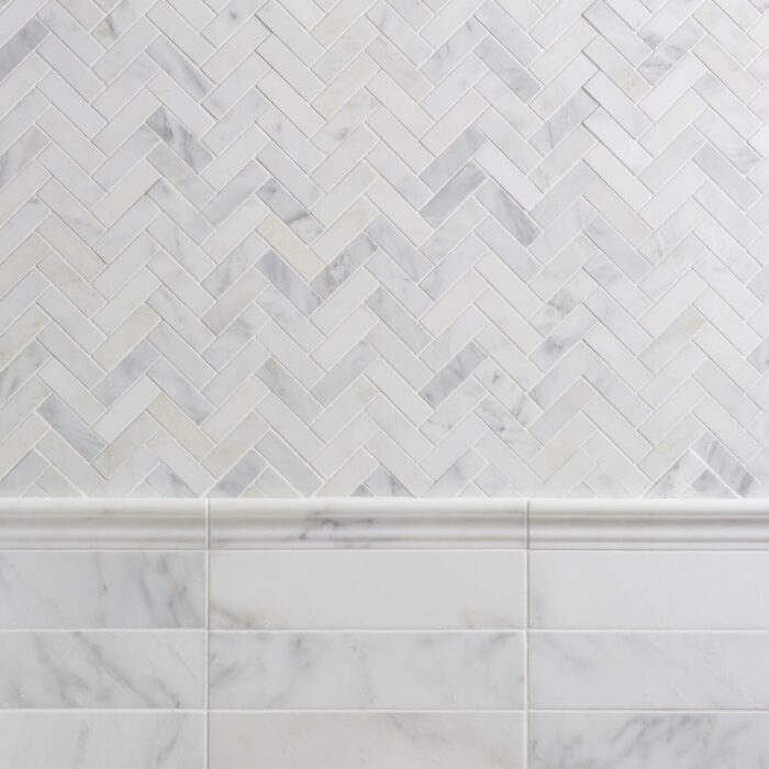 White Lux Marble Mosaic Herringbone 1,5X7,5 cm - Herringbone 5/8X3"