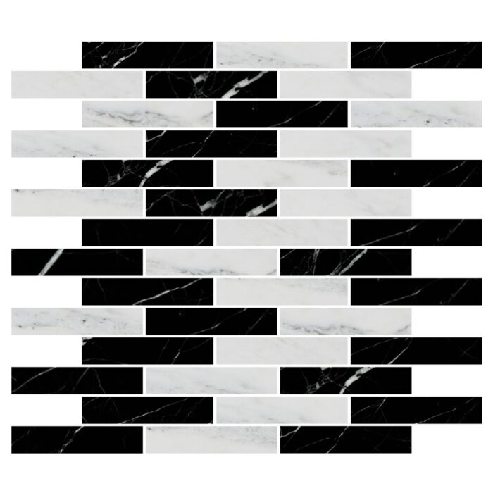 White Lux&Black Marble Mosaic 2,3X10X1 cm - 1X4X3/8"