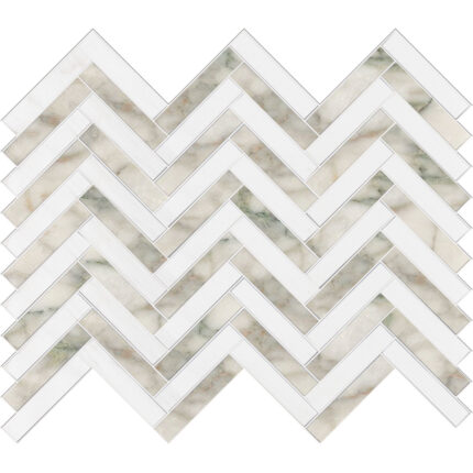 Calacatta Green&Dolomiti Blanc Marble Mosaic Herringbone 1,5X7,5