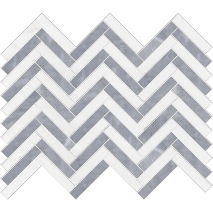 Ocean Blue&Dolomiti Blanc Marble Mosaic Herringbone 1,5X7,5 cm – Herringbone 5/8X3″