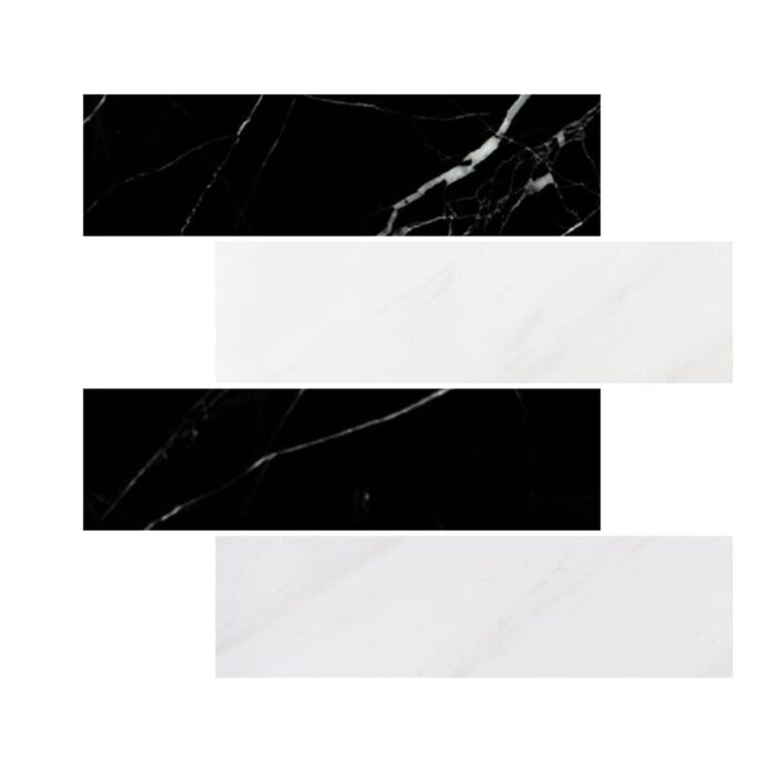 White Lux&Black Marble Tiles 7,5X30,5X1