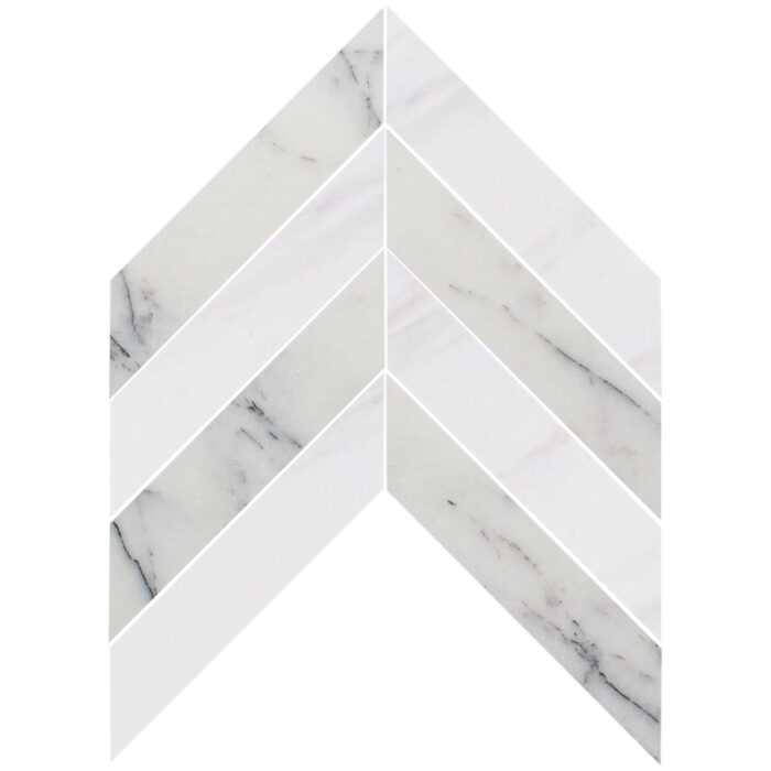 Lilac&Dolomiti Blanc Marble Mosaic Chevron 5X20 cm - Chevron 2X8"