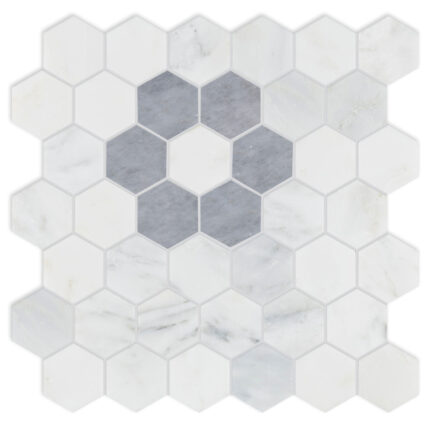 Ocean Blue&White Lux Marble Mosaic Flower Hexagon 5 cm - Flower Hexagon 2"