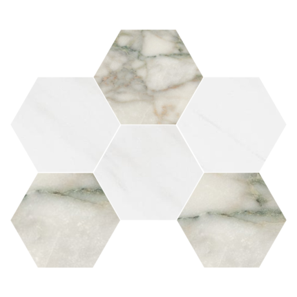 Calacatta Green&Dolomiti Blanc Marble Mosaic Hexagon 12,7 cm - Hexagon 5"