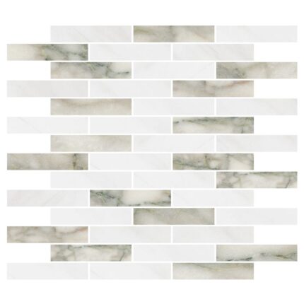 Calacatta Green&Dolomiti Blanc Marble Mosaic 2,3X10X1 cm – 1X4X3/8″