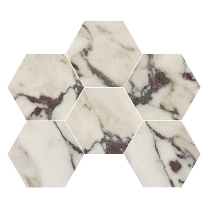 Calacatta Viola&Dolomiti Blanc Marble Mosaic Hexagon 12,7 cm - Hexagon 5"