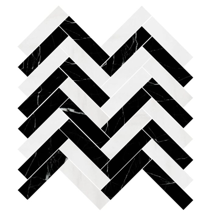 Dolomiti Blanc&Black Marble Mosaic Herringbone 1,5X7,5 cm - Herringbone 5/8X3"