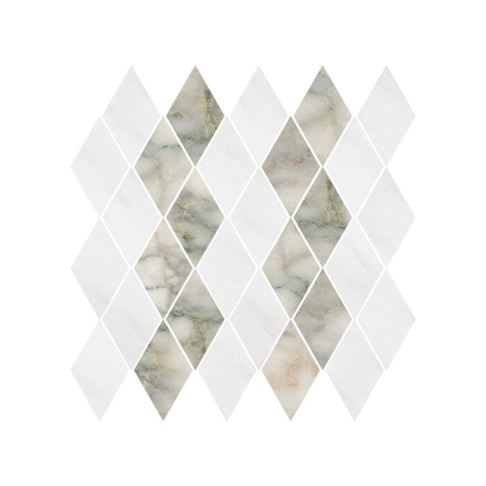 Calacatta Green&Dolomiti Blanc Marble Mosaic Diamond 5 cm - Diamond 2"