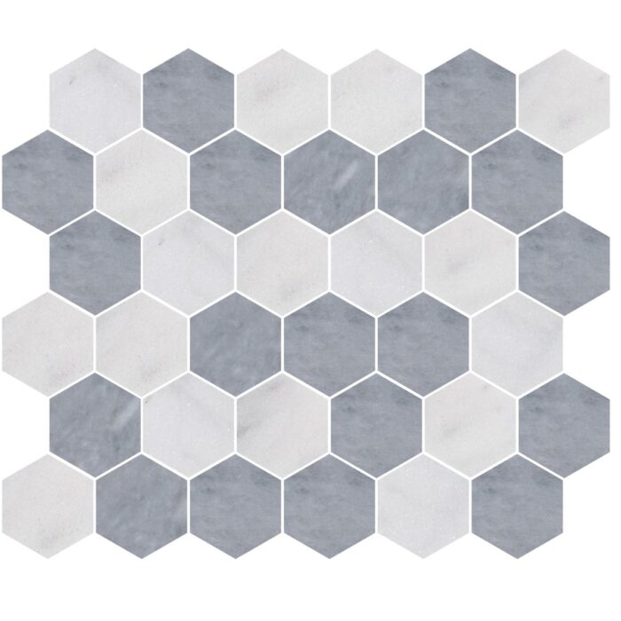 Ocean Blue&White Lux Marble Mosaic Hexagon 5 cm – Hexagon 2″