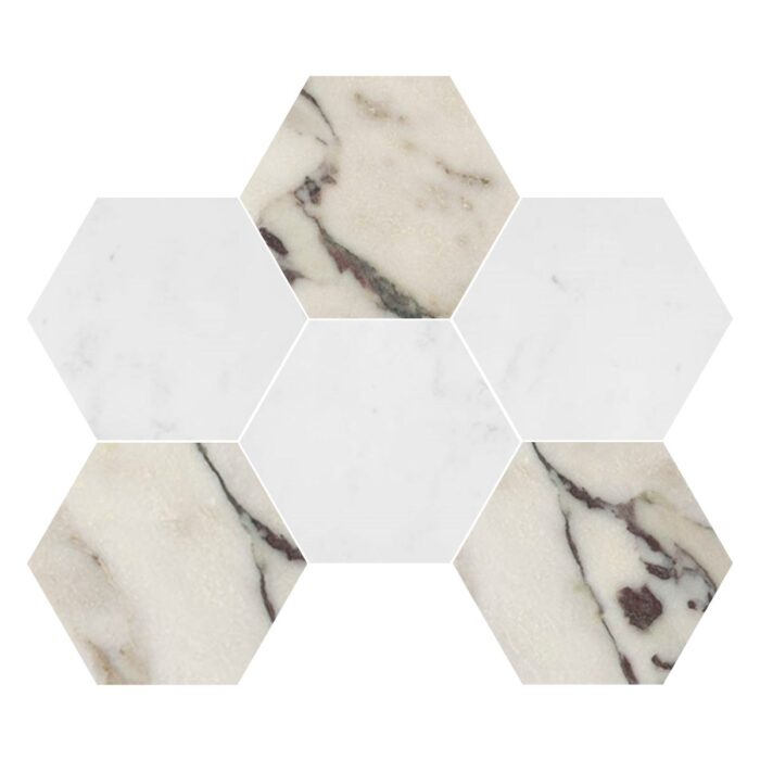 Calacatta Viola&Dolomiti Blanc Marble Mosaic Hexagon 12,7 cm - Hexagon 5"